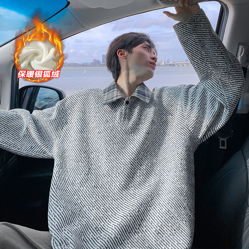 雪尼尔重磅420g粗花针织亨利领男大码上衣T5075J加绒-特P40控78|undefined