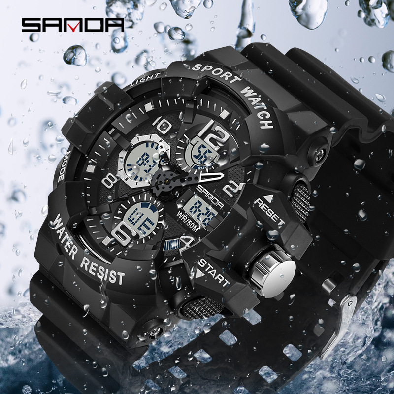 Sanda nueva moda multi-funcional reloj hombres impermeable luminoso deportes al aire libre de todo partido reloj electrónico