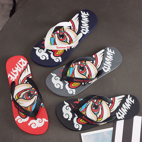Flip-flops for men, non-slip summer national fashion slippers for outer wear, soft-soled flip-flops, swimming soft-soled waterproof beach shoes