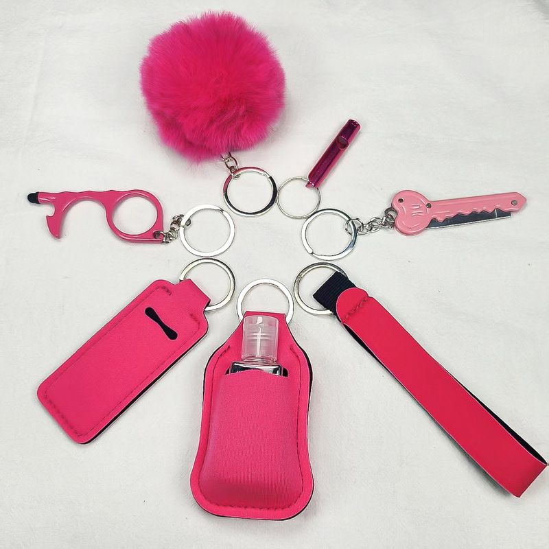 Amazon Women's 8-Piece Hand Sanitizer Bottle Cover Multifunctional Key Knife Portable Security Keychain Pendant Amazon Women's 8-Piece Hand Sanitizer Bottle Cover Multifunctional Key Knife Portable Security Keychain Pendant