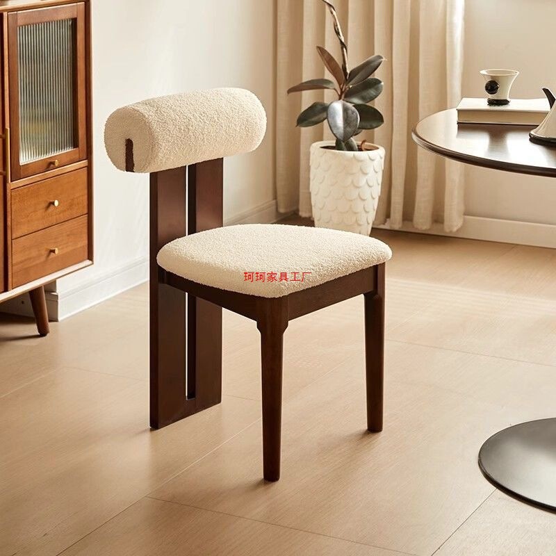 Retro Nordic Style Solid Wood Dining Chair, Modern Minimalist Home-Use Vintage Makeup Chair with Backrest, Designer Hippo Chair