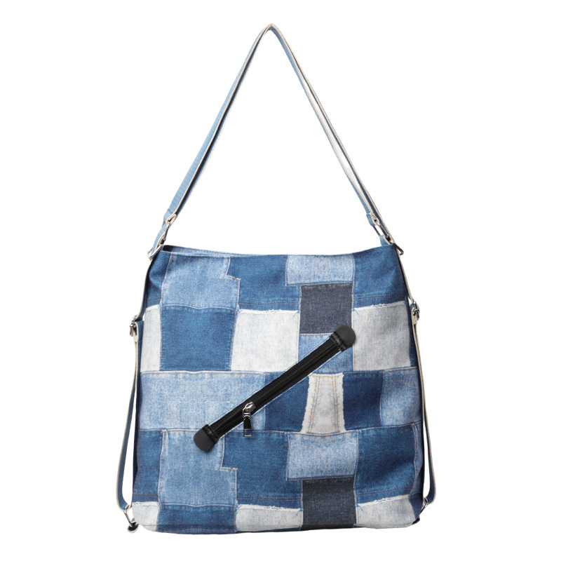 Mochila con sentido de diseño, bolso de nicho, correa de hombro ancha para mujer, bolso de mezclilla de gran capacidad, bolso de mensajero de un solo hombro, mochila multiusos