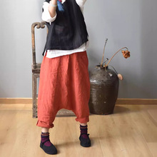 丰登/原创纯色亚麻宽松休闲裤 春秋文艺吊裆裤跨裤复古个性哈伦裤