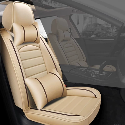 New Leather Seat Covers, Summer Breathable Seat cushion, seat cover - beige-deluxe-edition-single-seat-no-wash-full-surround-leather