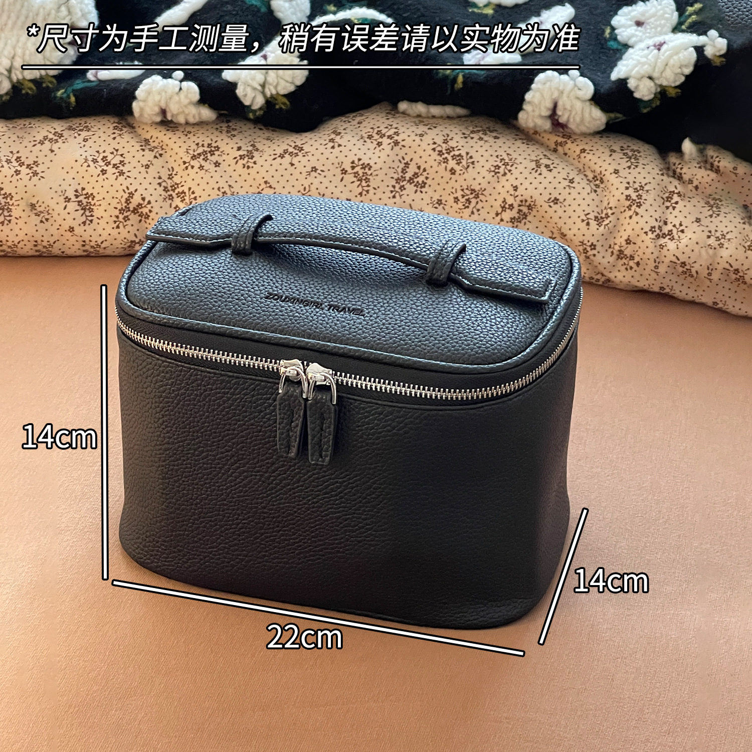 Estuche de herramientas de piel de vaca, bolsa de cosméticos, portátil de gran capacidad, portátil, almacenamiento de estuche de cosméticos para viajes de negocios profesionales