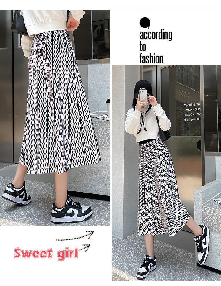 中长款提花针织伞裙 秋冬高腰休闲a字大摆裙宽松显瘦遮胯半身裙厚