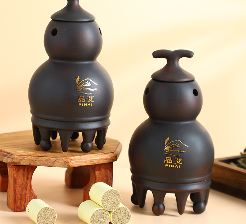 Bian Stone Head Therapy Moxibustion Jar Portable Gourd Shaped Scalp Massage Tool for Baihui Point Home Use overview
