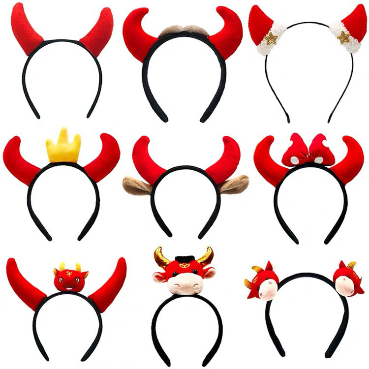 Devil ox horn Doll Hair hoop animal Cartoon lovely Red Head Wash one's face perform festival Dress up Jewelry