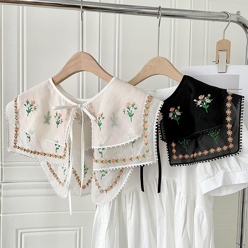 Bordado pequeña flor con cordones chal de primavera y verano para mujer falda exterior a juego camisa cuello protección chaleco decorativo collar de muñeca collar falso