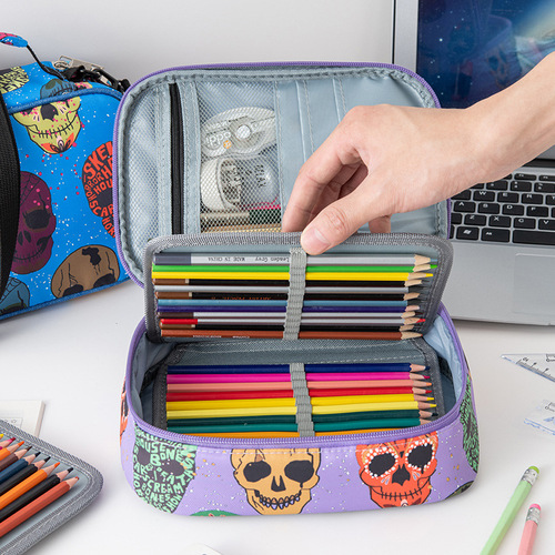 Cross-border large capacity 72-hole colored pencil watercolor brush multi-function pen case with detachable shoulder strap cartoon pen bag