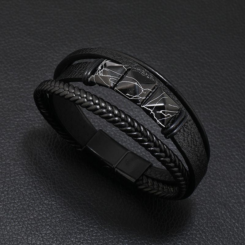 Gothic Lederarmband Für Herren Mit Magnetverschluss Und Flechtmuster_voghion.com