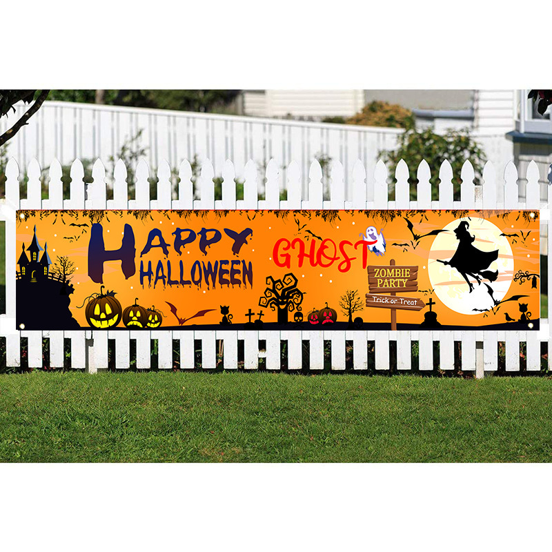 Amazon Halloween Door Curtain Banner Party Decoration Pumpkin Ghost Printing Banner Can Be Made According to the Picture