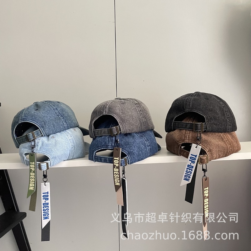 韓国風ヒップホップキャップ四季日焼け止めロングリボンウォッシュデニム野球帽潮子供帽子|undefined