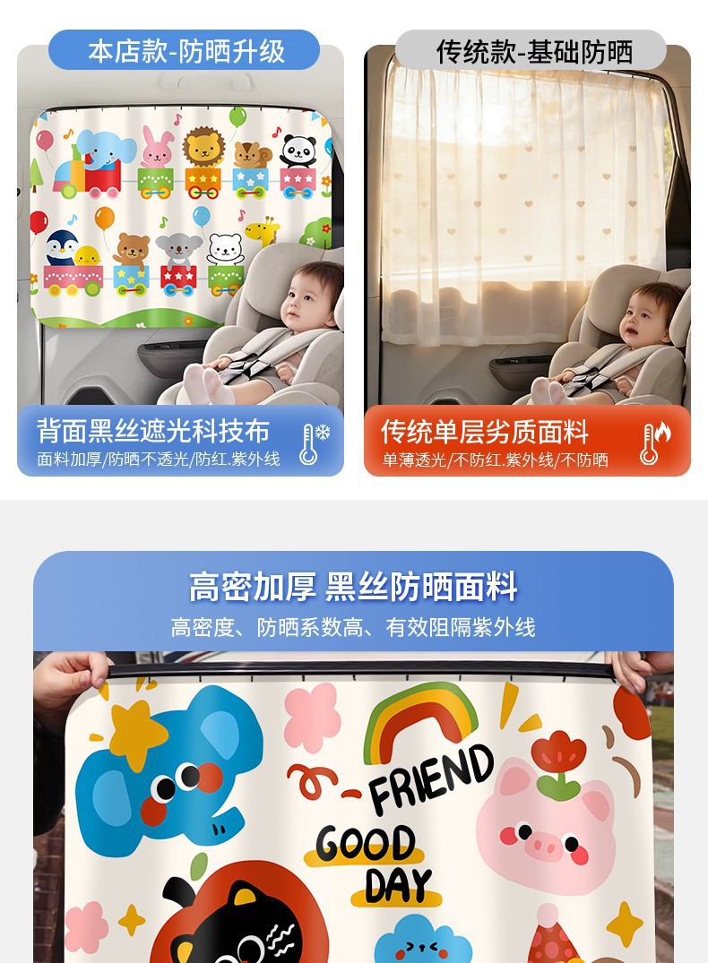 New Energy Vehicle Sunshade Curtain, Magnetic Car Curtain, Track-Style Cartoon Curtain, Baby Sun Protection, Infant Blackout Curtain