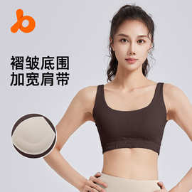 跨境条纹立体透气高强度防震收副乳运动内衣