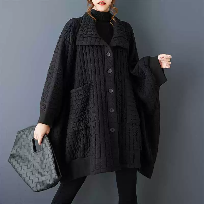 Autumn quilted cotton capacious jacket for leisure, style, plus size, oversize