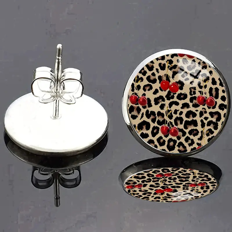 Boucles d'oreilles à imprimé léopard, style nouveau, avec pierres précieuses, verre et tige en acier inoxydable._voghion.com
