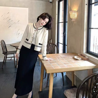 小香风黑白撞色立领长袖毛衣开衫外套女秋季2026新款高级感针织衫