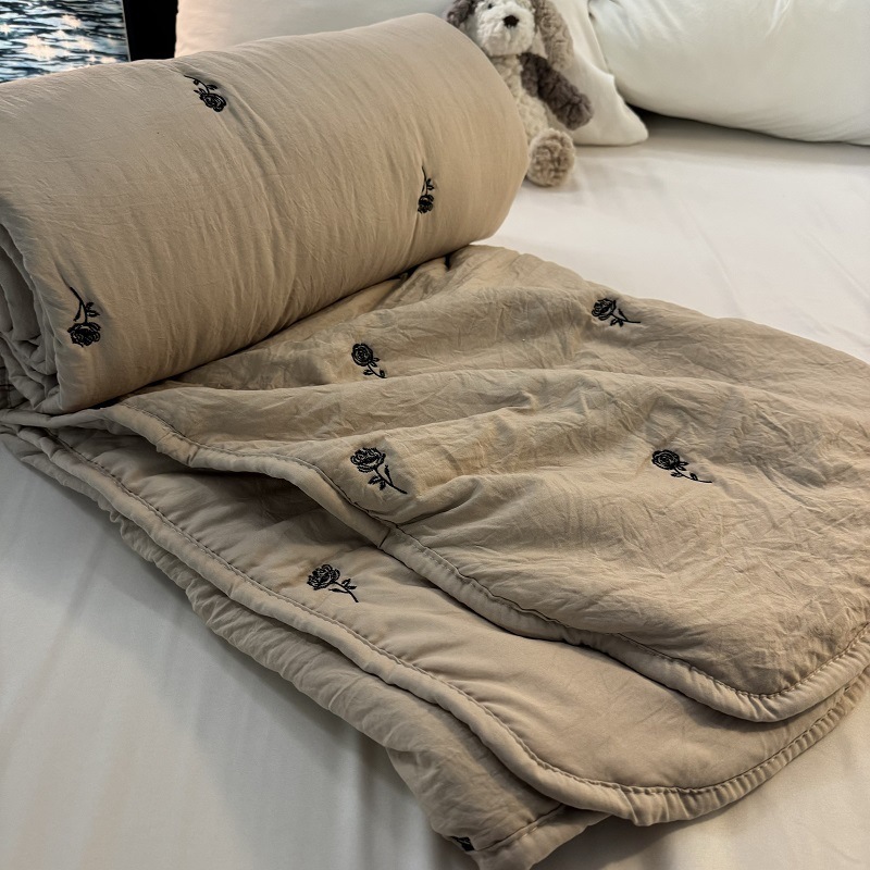 자수 여름 이불 - 로즈 커피