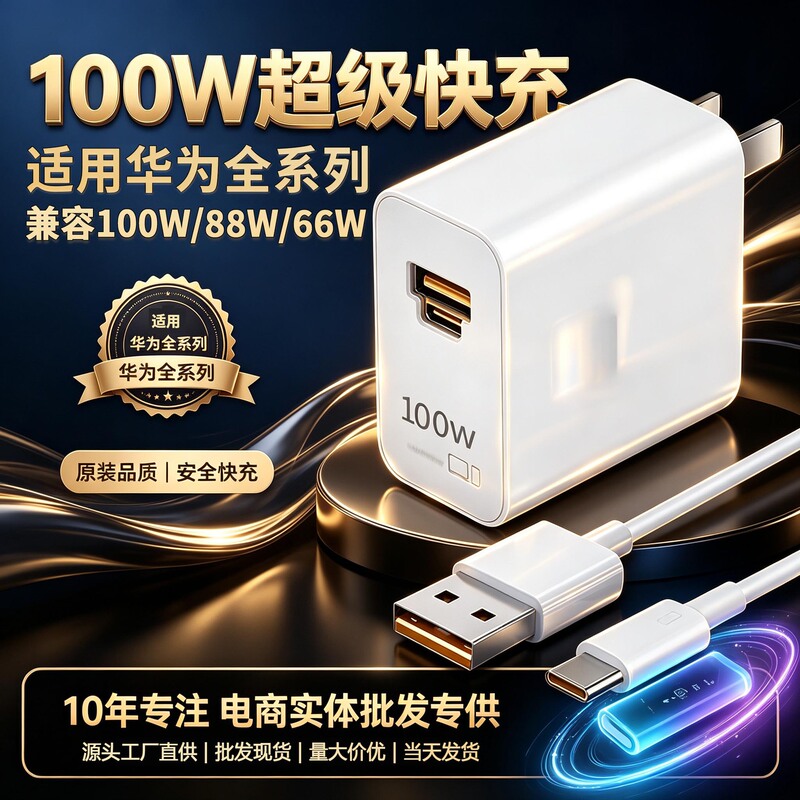 Suitable for Huawei Mobile Phones A+C Dual-Port 88W Super Fast Charging Head 100W Charger Pura70 Charging Head 6A Wholesale Suitable for Huawei Mobile Phones A+C Dual-Port 88W Super Fast Charging Head 100W Charger Pura70 Charging Head 6A Wholesale