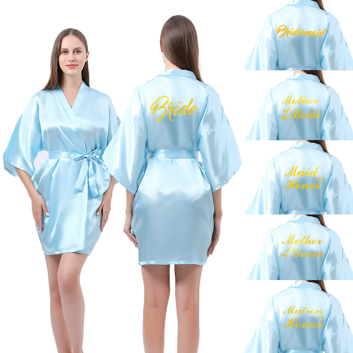 Cruz-frontera delgada boda bronceado en polvo dama de honor mañana vestido de maquillaje traje de seda señora novia cartas