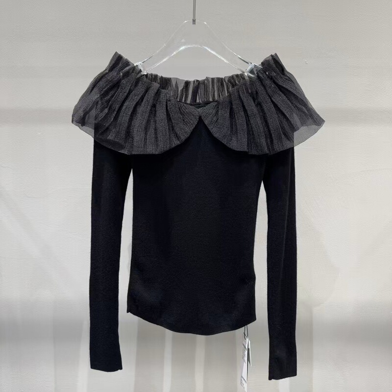 In stock: 2026 Autumn New Collection, Elegant and Slimming One-Shoulder Knit Top with Bubble Yarn Decoration for Women, 50128016