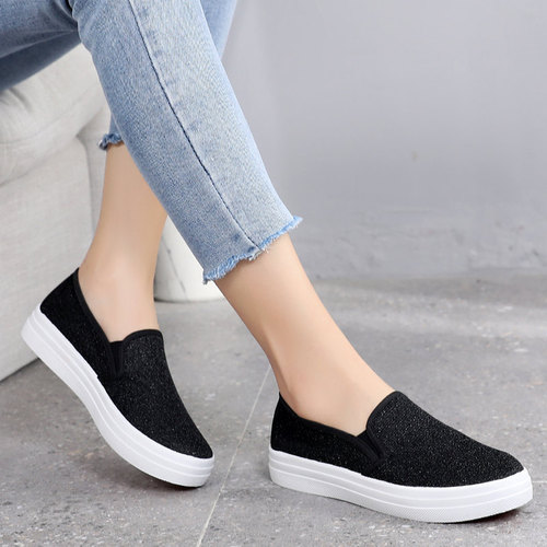 Spring and autumn old Beijing cloth shoes women's single-layer shoes flat casual shoes Korean breathable slip-on canvas shoes women's skate shoes