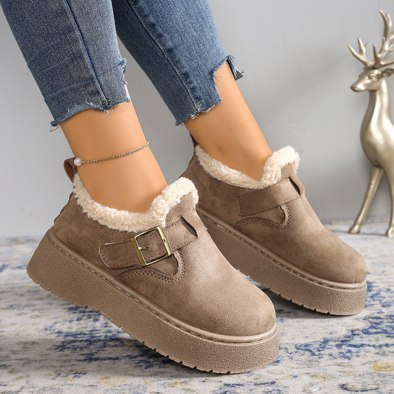 Women's thick-soled snow boots with plush lining, warm cotton shoes, 2026 new winter Birkenstock shoes, women's furry loafers