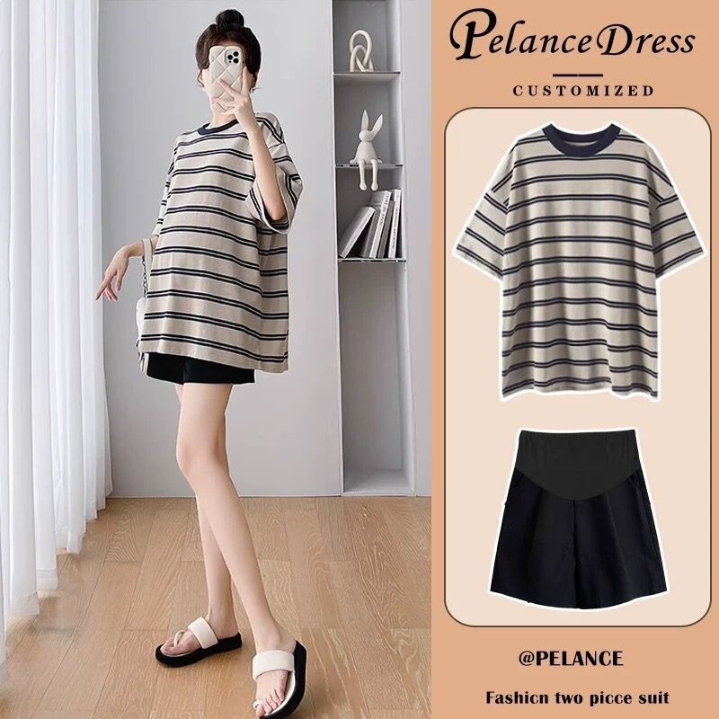 Maternity Summer Outfit Set, Fashionable and Stylish Top, Summer Short-Sleeve T-Shirt, Mid-Length, 2026 New Model, Two-Piece Set Maternity Summer Outfit Set, Fashionable and Stylish Top, Summer Short-Sleeve T-Shirt, Mid-Length, 2026 New Model, Two-Piece Set