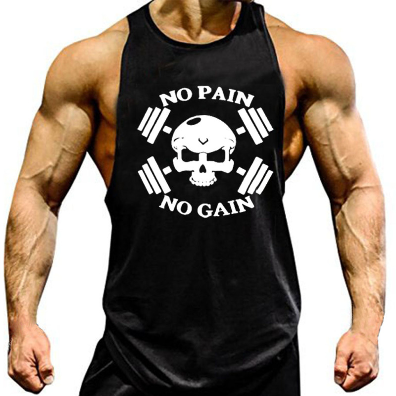 Men's Skull Print String Fitness Cotton Vest Slim-fit Loose Sleeveless Fitness Shirt Fitness Vest