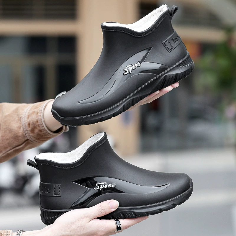 Трансграничные бархатные дождевые туфли короткие мужские водонепроницаемые сапоги носить водонепроницаемые туфли