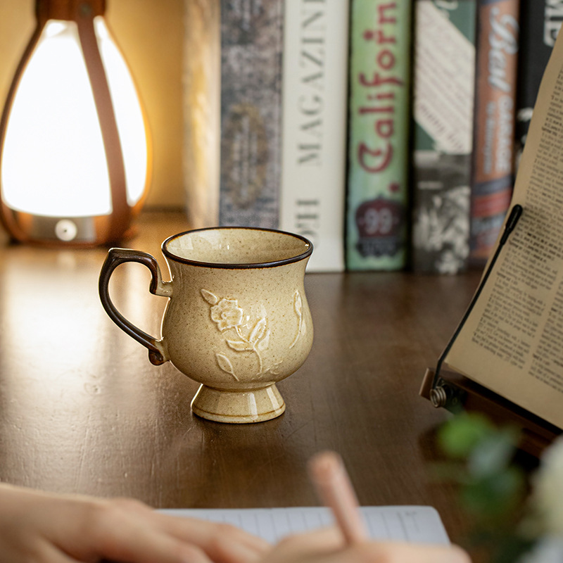 Hibiscus exquisita taza de flores, taza de cerámica francesa, taza de café, taza de agua, exportación transfronteriza.