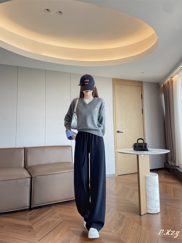 010女士2025秋季新款卫裤 高级感松紧腰垂感阔腿长裤女运动休闲裤|undefined