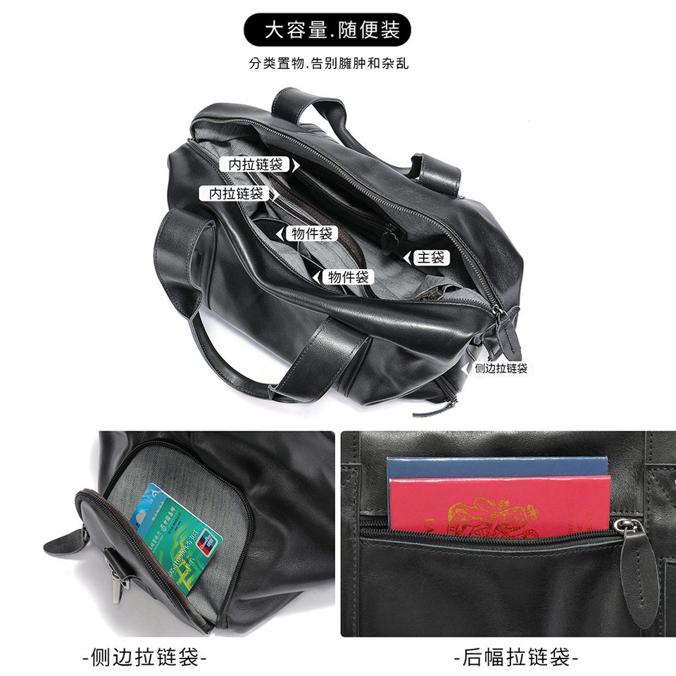 Túi du lịch nam da bò lớp đầu Malute dung tích lớn 20–35L, túi tập gym kiêm túi hành lý đi công tác ngắn ngày có ngăn khô và ướt — Màu đen