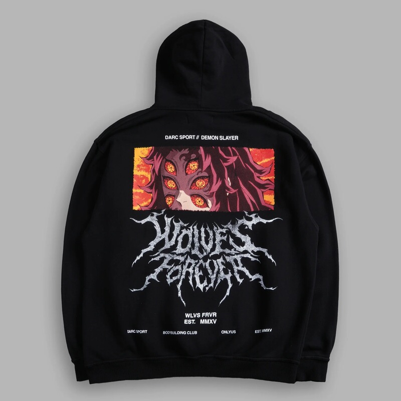 Darc Sport Autumn and Winter Wolf Head Hot-Selling Demon Slayer Collaboration Series Printed Hoodie with Fleece Lining and Thickened Design