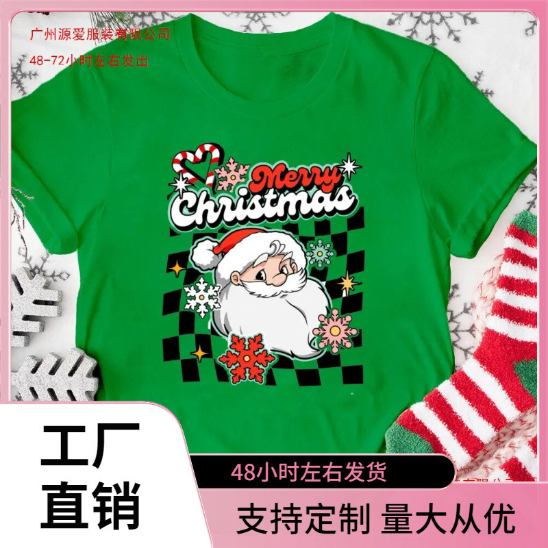 European Size Cotton t Merry Christmas Women T-Shirt Santa Claus Female Short Sleeve Christmas Shirt Winter Festival Party Fashion Wear