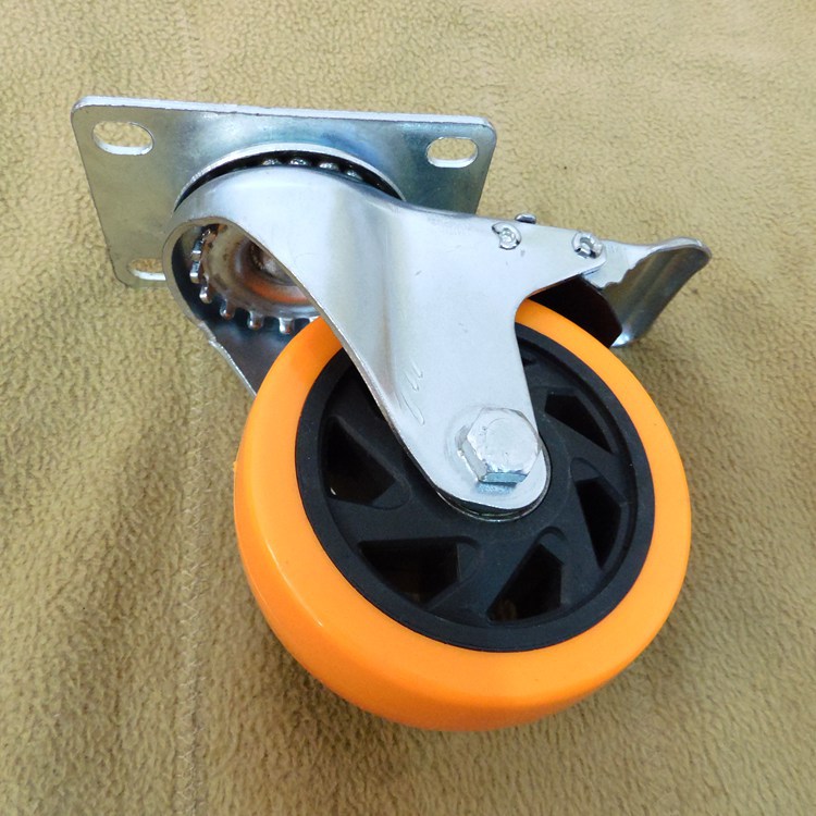 4寸通花刹车脚轮 黑芯黄皮通花刹车脚轮 轻型通花刹车脚轮