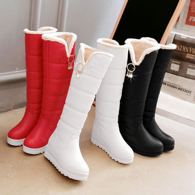 long and tube-shaped Snow boots winter thickening Leather High cylinder Shoe The thickness of the bottom Plush Non-slip boots One piece On behalf of Independent