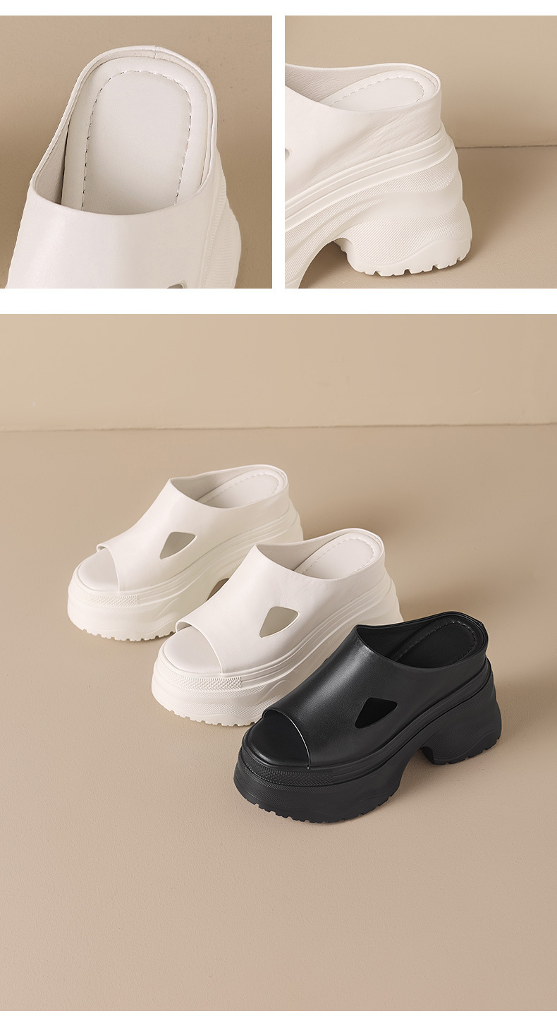 Sandal cao gót nữ hở mũi đế dày 12 cm, phong cách đường phố — màu đen, Trắng kem- chi tiết 11