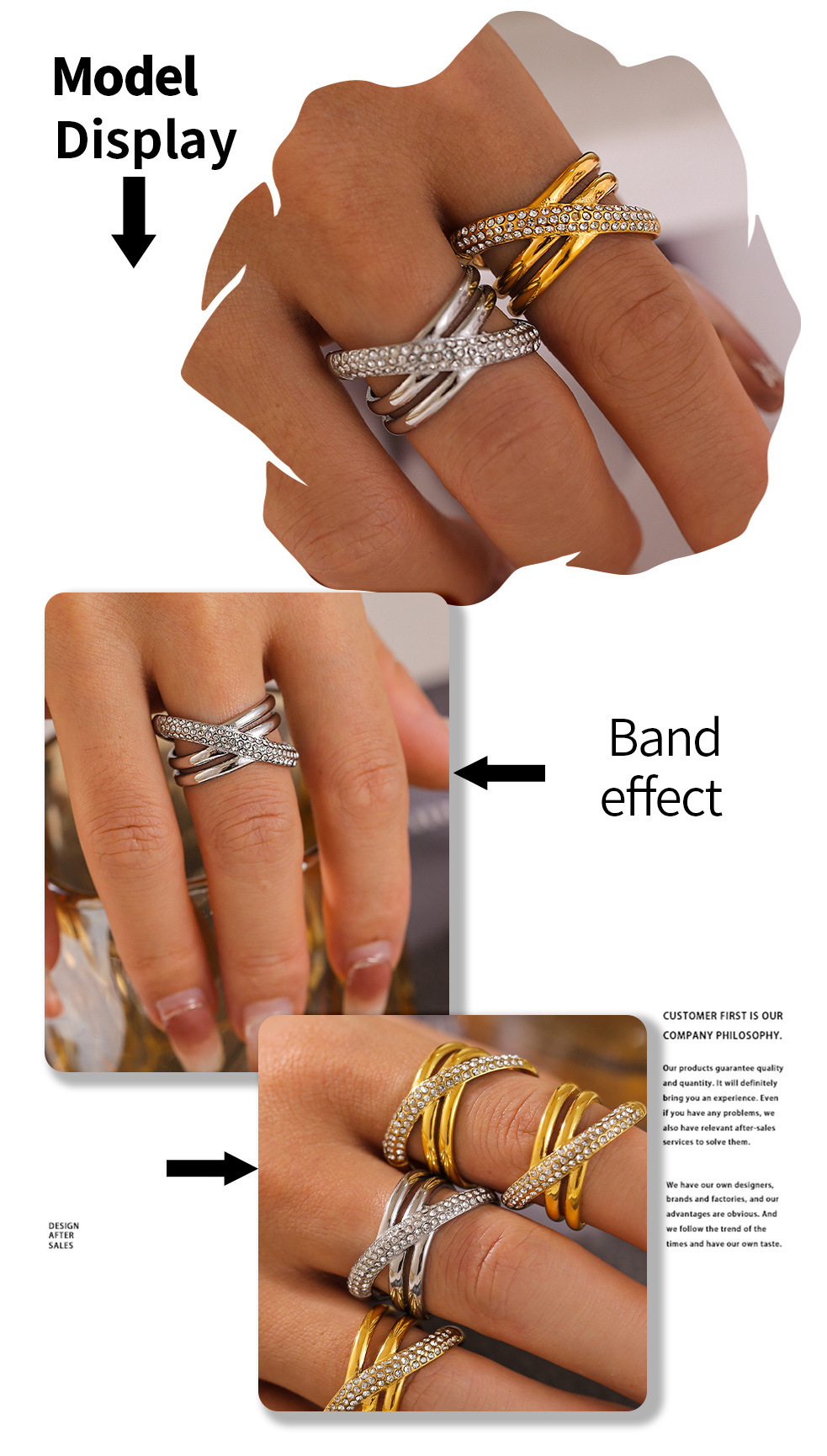 Vintage Niche Stainless Steel Ring Cross Wrap Diamond Ring_voghion.com