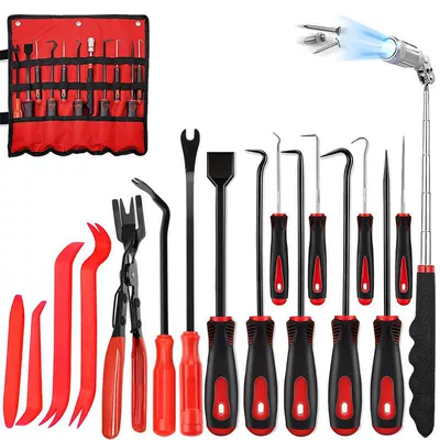 4-Piece/9-Piece/11-Piece/13-Piece/17-Piece Car Oil Seal — Mühərrik tənzimləmə alətləri - red-17-piece-set-with-rotating-head-stone-detector-oxford-storage-roll-bag