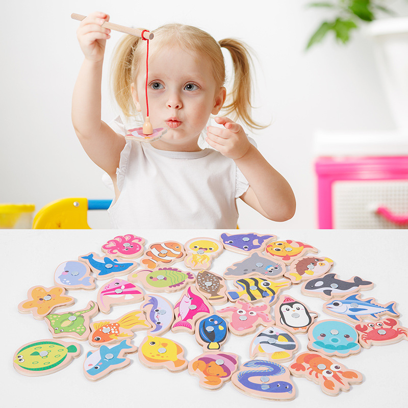 Juguetes de pesca magnéticos 1-2-3 años de edad inteligencia de los niños-beneficiando manos en el juego del cerebro cognición animal pesca oceánica