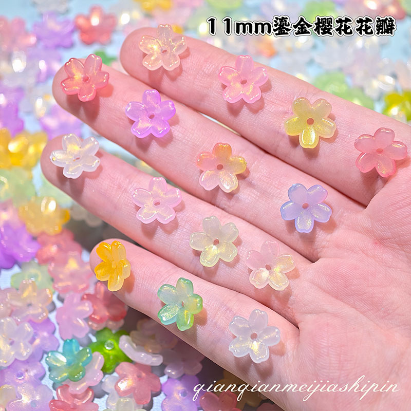 Imitation Glass Gradient Five-Petal Cherry Blossom Petals DIY Handmade Beaded Ancient Style Hairpin Hair Accessory Bracelet Materials and Accessories