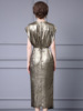 Zhili High end Elegant Evening Dress 2024 New 3D Cutting V-neck Wrap Shoulder Sleeve Dress Long Dress Summer