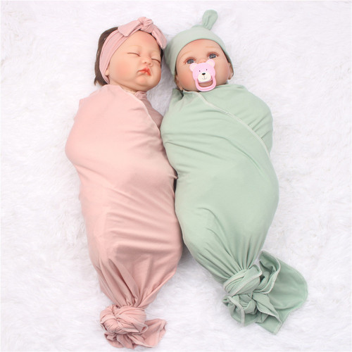 European and American Baby Blanket Headband Fetal Hat Three-Piece Set Newborn Ultra Soft Sticky Swaddle Blanket Anti-Spasm Wrap 