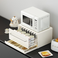 Ins韓日風キッチン電子レンジ食器コップ調味料収納ケース引き出し式テーブルコーヒーマシン棚
