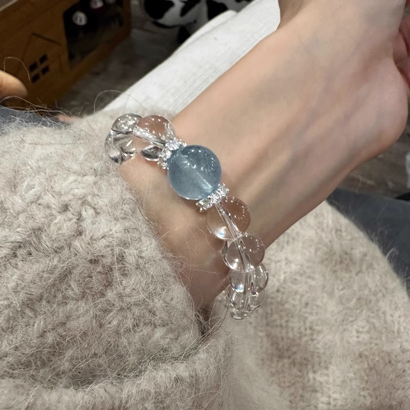東海天然白水晶ビーズブレスレット、女性用高級ブルーカルセドニーブレスレット、人気のブレスレット|undefined