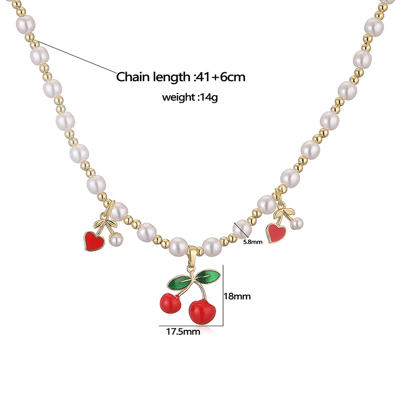 Earrings + Necklace Quantity Wholesale Jewelry Sweet Cherry Heart Shape Copper Jewelry Set Beaded Chain