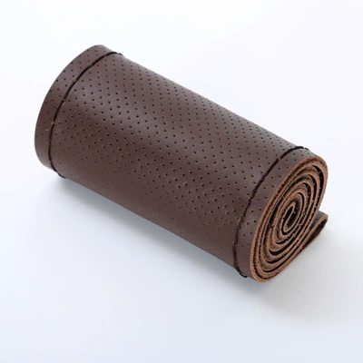 cowhide hand sewing handle cover | Steering wheel cover - full-hole-style-brown-36cm