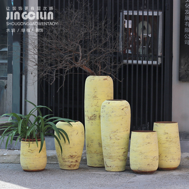 Large Vintage Rustic Wabi-Sabi Style Floor Ceramic Vase for Flower Arrangement Decoration Hotel
